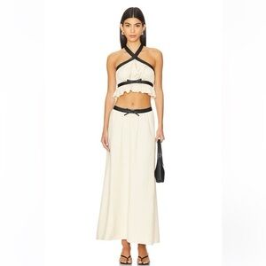 WeWoreWhat Criss Cross Halter Top Bow Maxi Skirt Set Wood Ash & Black Low Rise